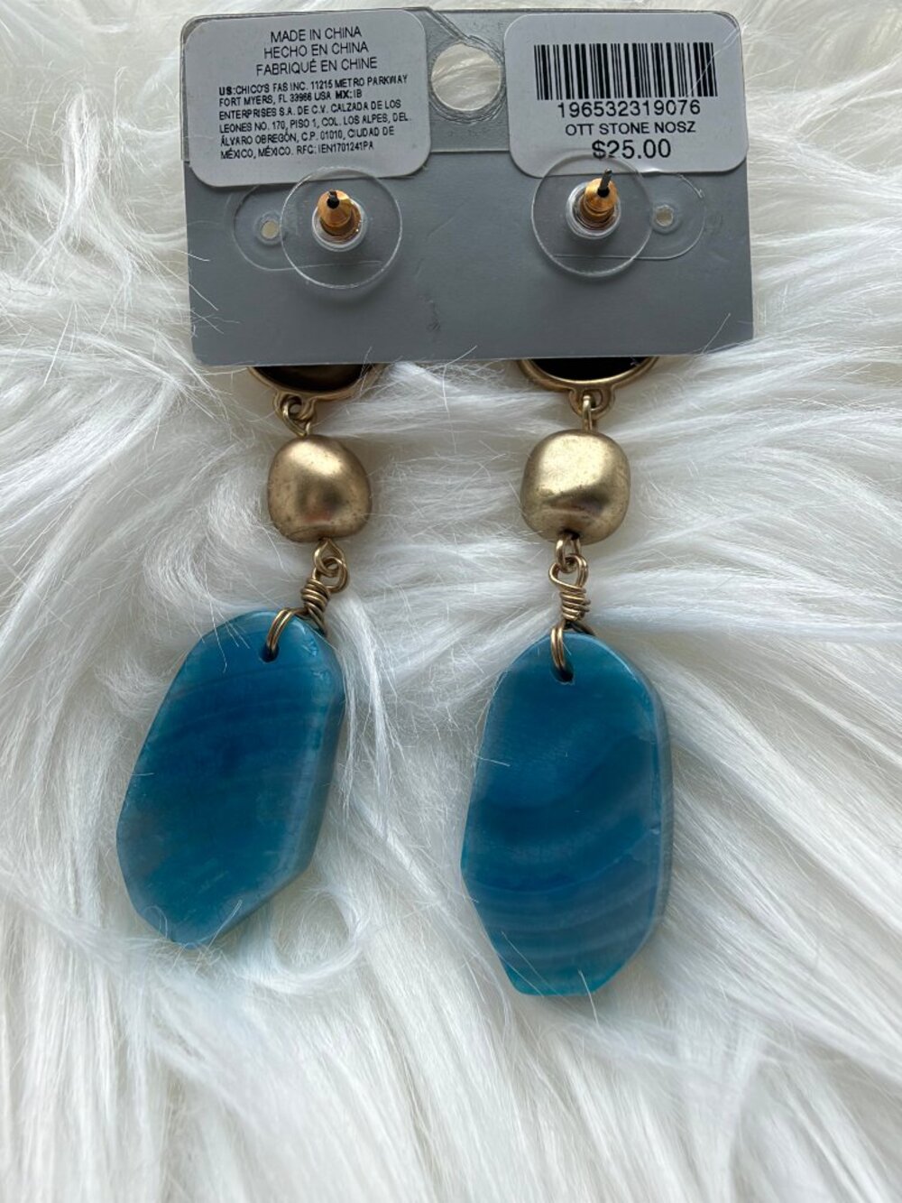 NWT Chico's Semi-Precious Blue Stone Drop Earrings